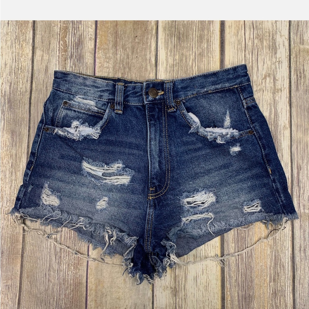 Zara Blue Distressed Jean Shorts High-Waisted
